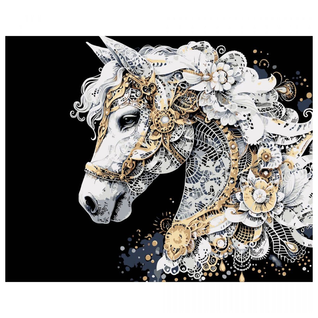 Картина по номерам на черном фоне "Лошадь с золотыми узорами", 40х50 см, Strateg - № 1 Картина по номерам на черном фоне "Лошадь с золотыми узорами", 40х50 см, Strateg - № 1