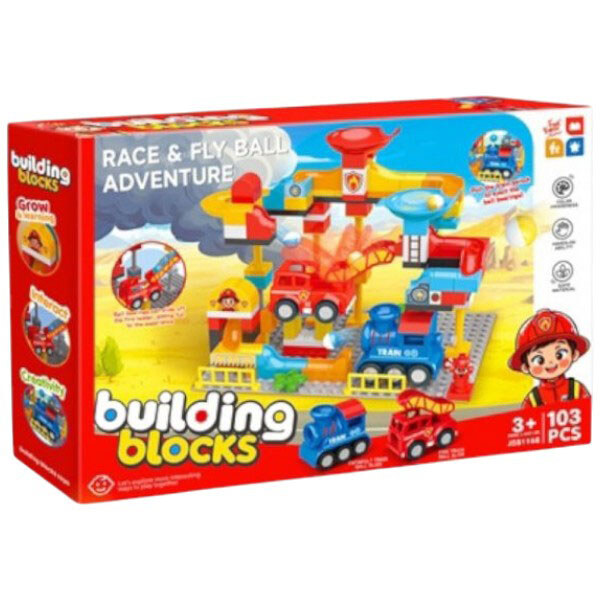 Конструктор "Пожарная часть", 103 детали, большие элементы, игра с шариком, в коробке, Mic - № 1 Конструктор "Пожарная часть", 103 детали, большие элементы, игра с шариком, в коробке, Mic - № 1