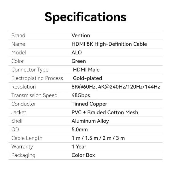 Кабель Vention ALOGH, HDMI, 2.0 м., Зеленый - № 5 Кабель Vention ALOGH, HDMI, 2.0 м., Зеленый - № 5