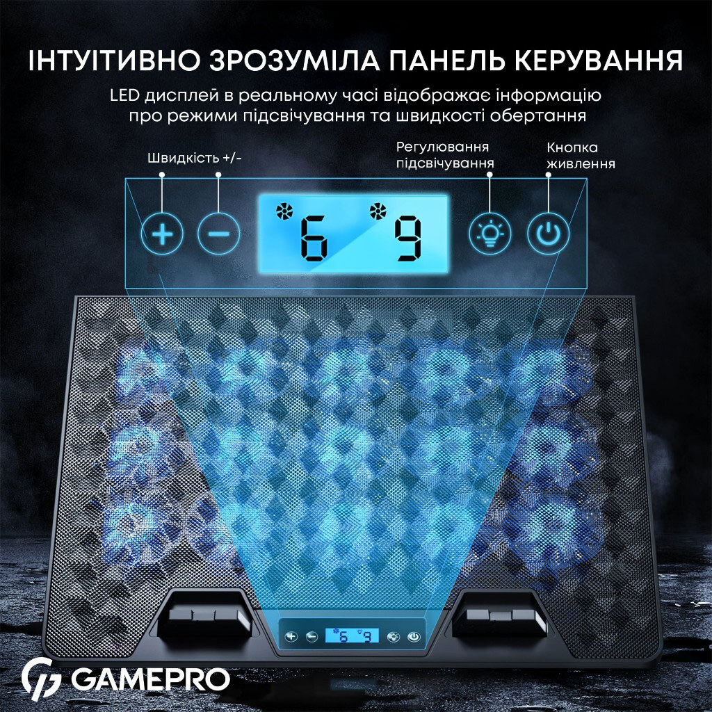 Охлаждающая подставка для ноутбука GamePro CP1140, Черный - № 9 Охлаждающая подставка для ноутбука GamePro CP1140, Черный - № 9