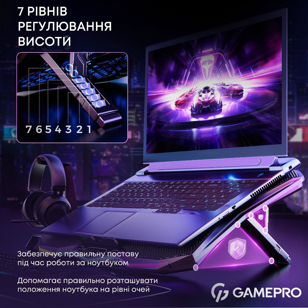 Охлаждающая подставка для ноутбука GamePro CP680, Черный - № 12 Охлаждающая подставка для ноутбука GamePro CP680, Черный - № 12