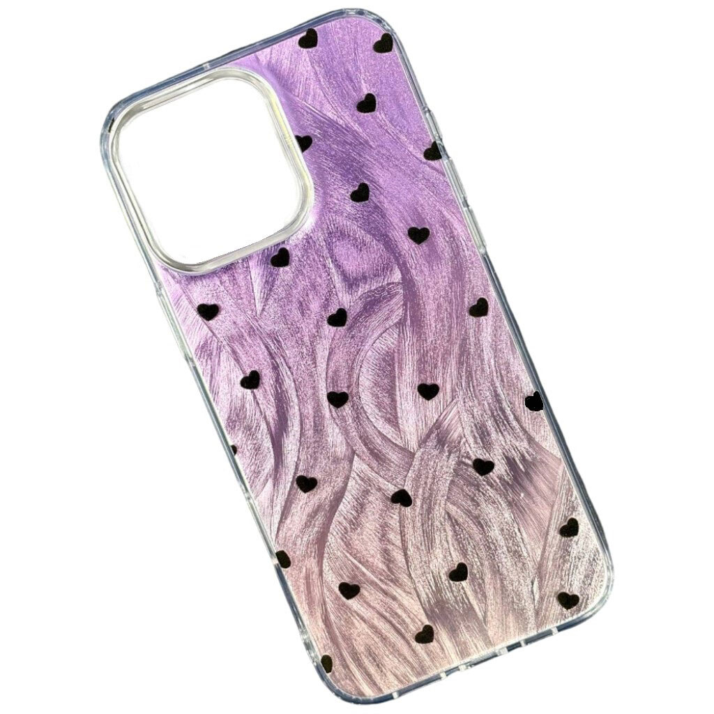 Чехол (накладка) Samsung Galaxy A26 5G, Nacre Print Desing, Black Hearts on Pink Waves, Рисунок - № 1 Чехол (накладка) Samsung Galaxy A26 5G, Nacre Print Desing, Black Hearts on Pink Waves, Рисунок - № 1