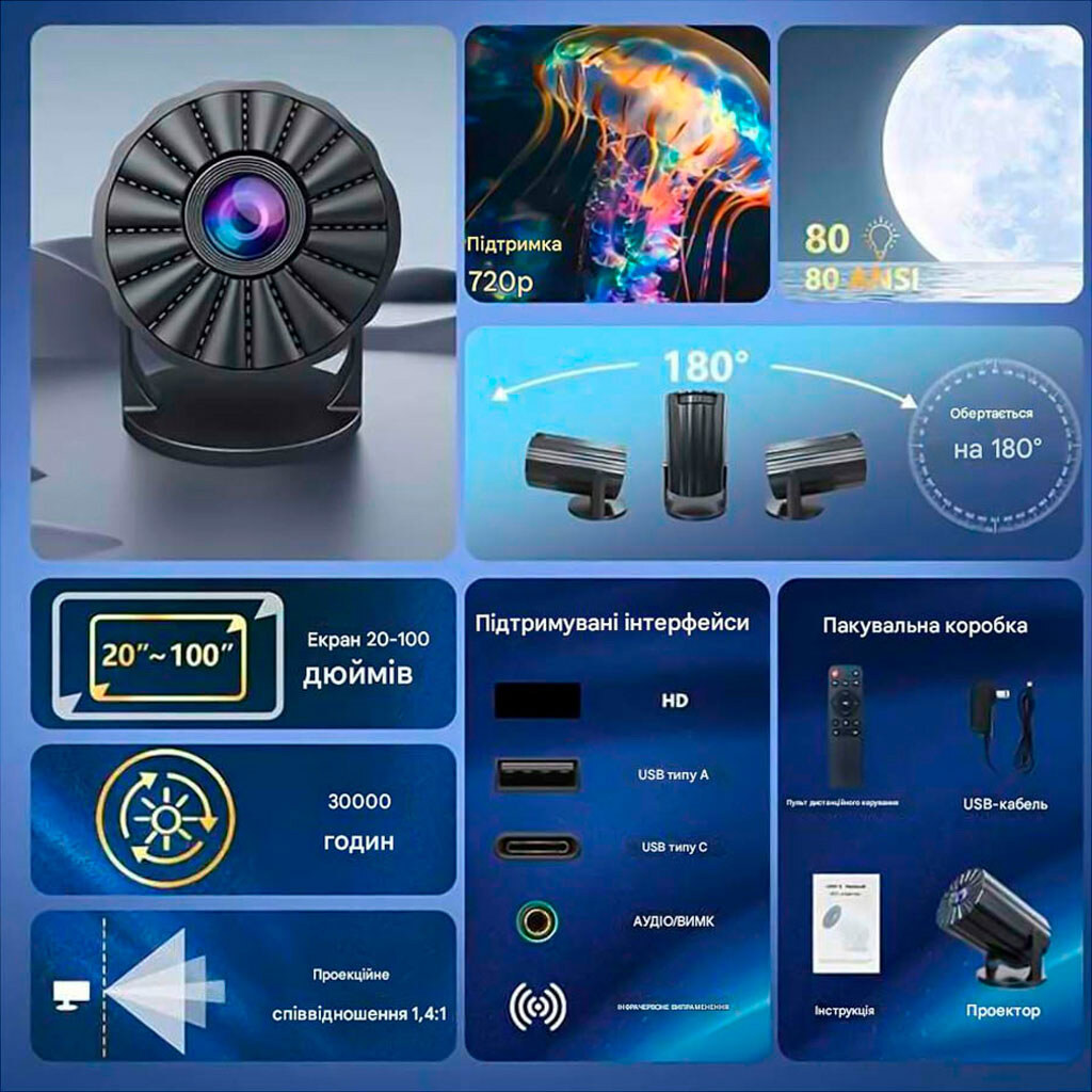 Проектор FIRE 408 HD, Белый - № 8 Проектор FIRE 408 HD, Белый - № 8