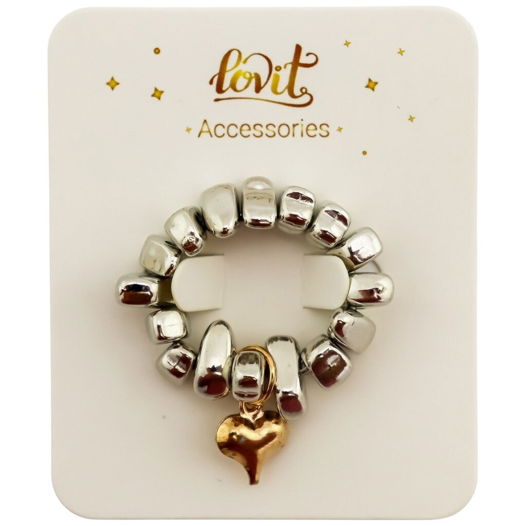 Кольцо женское с бусинами и подвеской Сердце - № 1 Кольцо женское с бусинами и подвеской Сердце - № 1