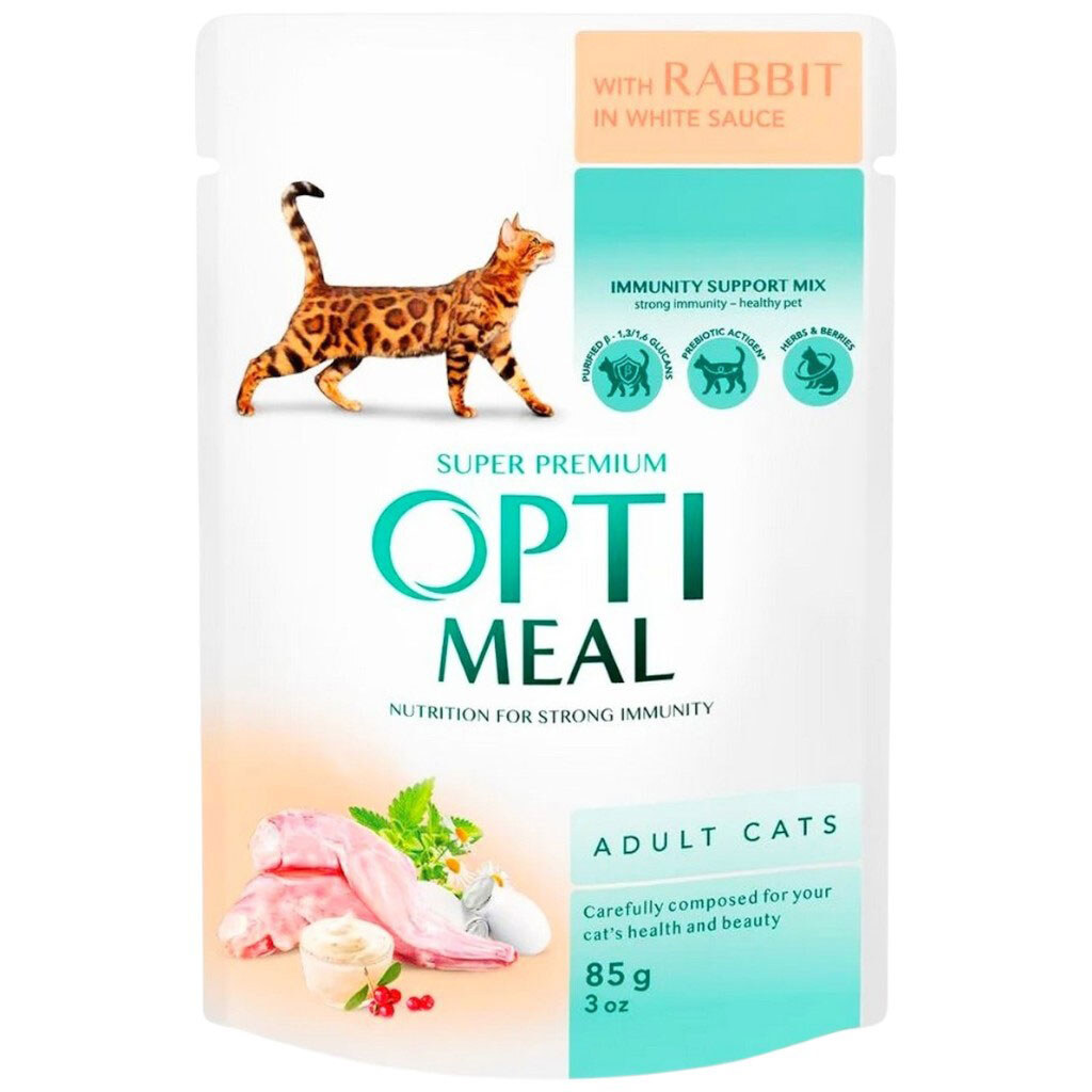 Корм для кошек Optimeal Кролик в белом соусе, пауч 85 г - № 1 Корм для кошек Optimeal Кролик в белом соусе, пауч 85 г - № 1