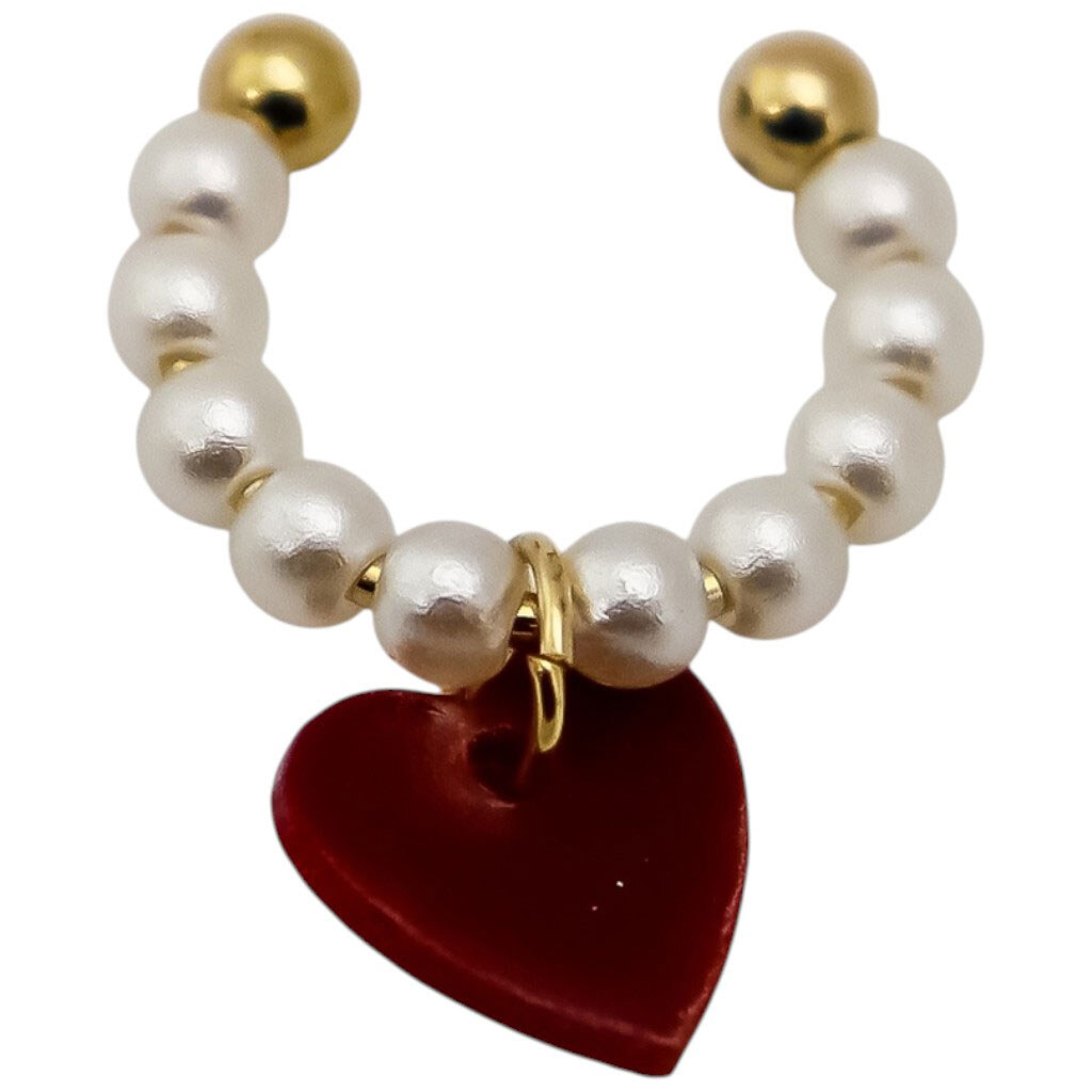 Серьга-кафа женская с бусинами и подвеской "Сердце" - № 1 Серьга-кафа женская с бусинами и подвеской "Сердце" - № 1