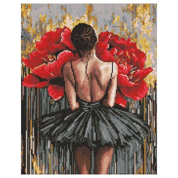 Алмазная мозаика "Балерина с красными пионами", 40х50см, Ідейка - № 1 Алмазная мозаика "Балерина с красными пионами", 40х50см, Ідейка - № 1