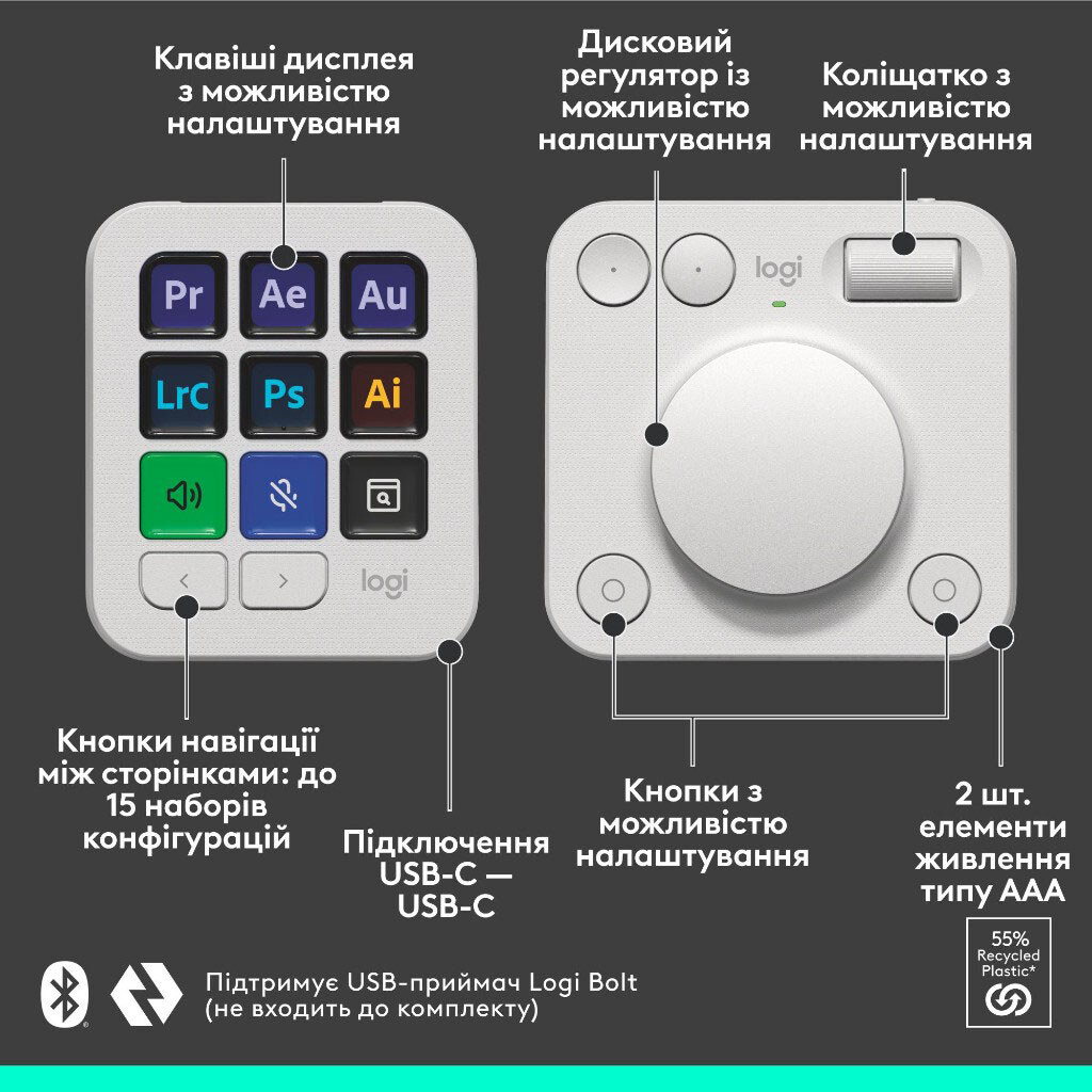 Консоль Logitech MX Creative Console, Сірий - № 7 Консоль Logitech MX Creative Console, Сірий - № 7