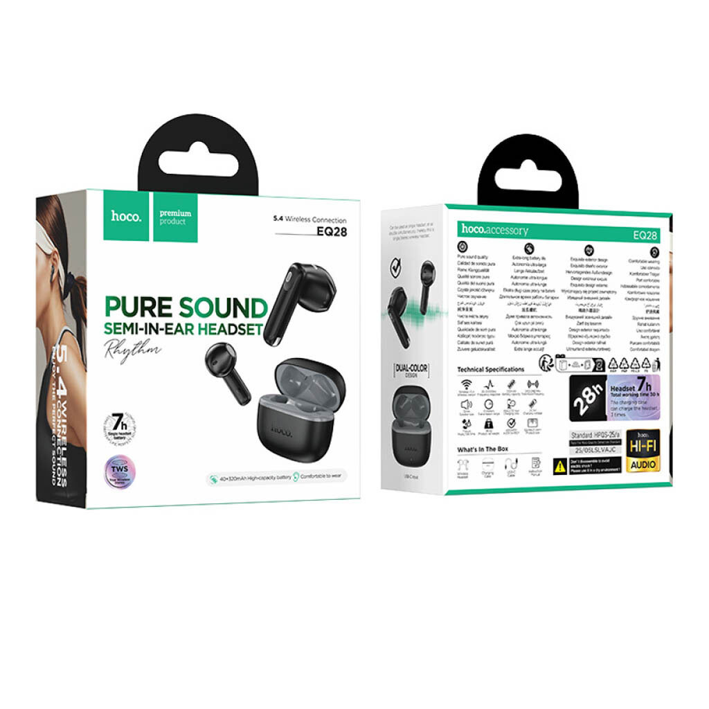 Bluetooth-гарнітура Hoco EQ28 Bird, Стерео, Чорний - № 4 Bluetooth-гарнітура Hoco EQ28 Bird, Стерео, Чорний - № 4