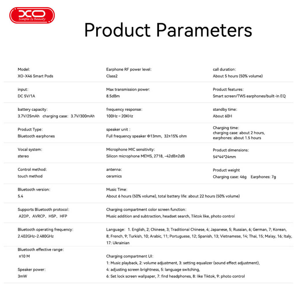 Bluetooth-гарнитура XO X46 Earbuds, Стерео, Белый - № 7 Bluetooth-гарнитура XO X46 Earbuds, Стерео, Белый - № 7