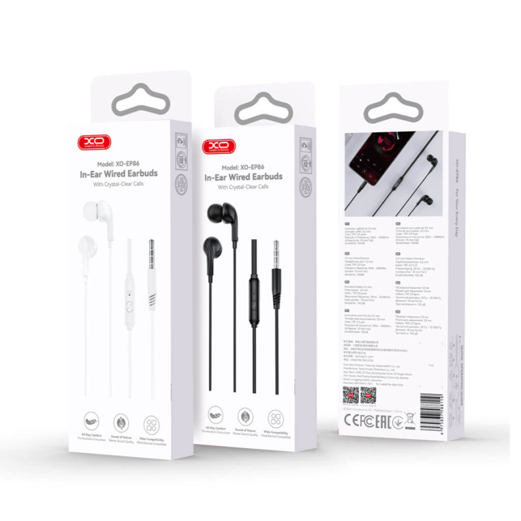 Наушники XO EP86, С микрофоном, Черный - № 6 Наушники XO EP86, С микрофоном, Черный - № 6