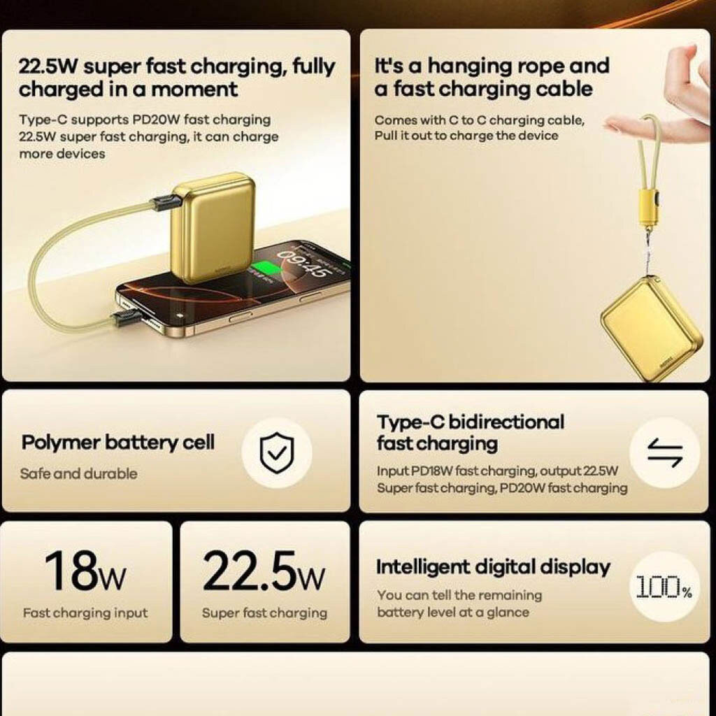 Портативная батарея (Power Bank) Remax FCP-9 Mini, 10000 mAh, Золотой - № 3 Портативная батарея (Power Bank) Remax FCP-9 Mini, 10000 mAh, Золотой - № 3