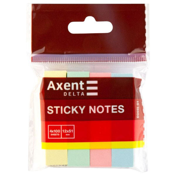 Закладка бумажная, паст. 4 цвета, 12х51 мм, 400шт., прям., Axent - № 2 Закладка бумажная, паст. 4 цвета, 12х51 мм, 400шт., прям., Axent - № 2