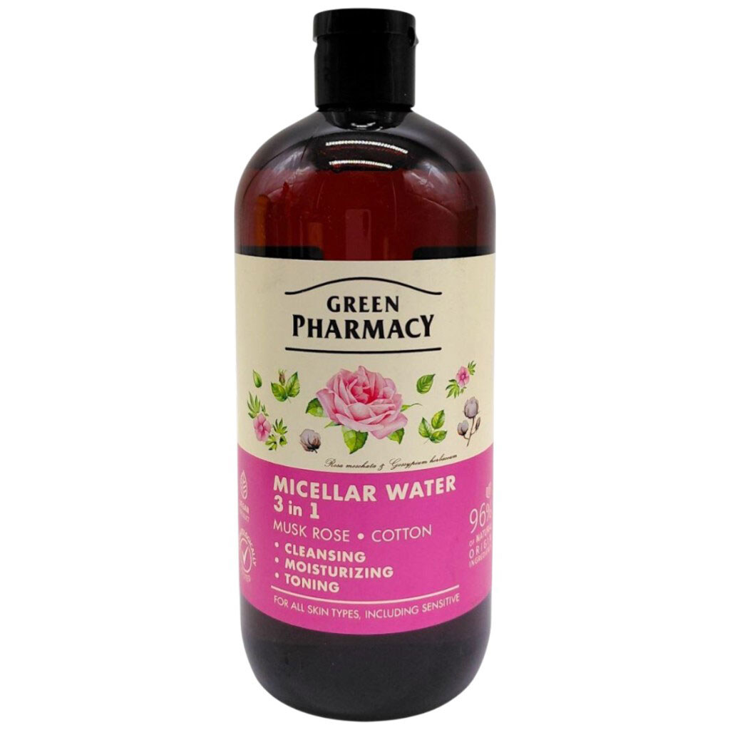 Мицеллярная вода Green Pharmacy "Мускусная роза и хлопок", 3в1, 500 мл - № 1 Мицеллярная вода Green Pharmacy "Мускусная роза и хлопок", 3в1, 500 мл - № 1