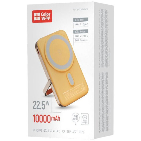 Портативная батарея (Power Bank) ColorWay CW-PB100LPA2Y-WPDD, 10000 mAh, Оранжевый - № 3 Портативная батарея (Power Bank) ColorWay CW-PB100LPA2Y-WPDD, 10000 mAh, Оранжевый - № 3