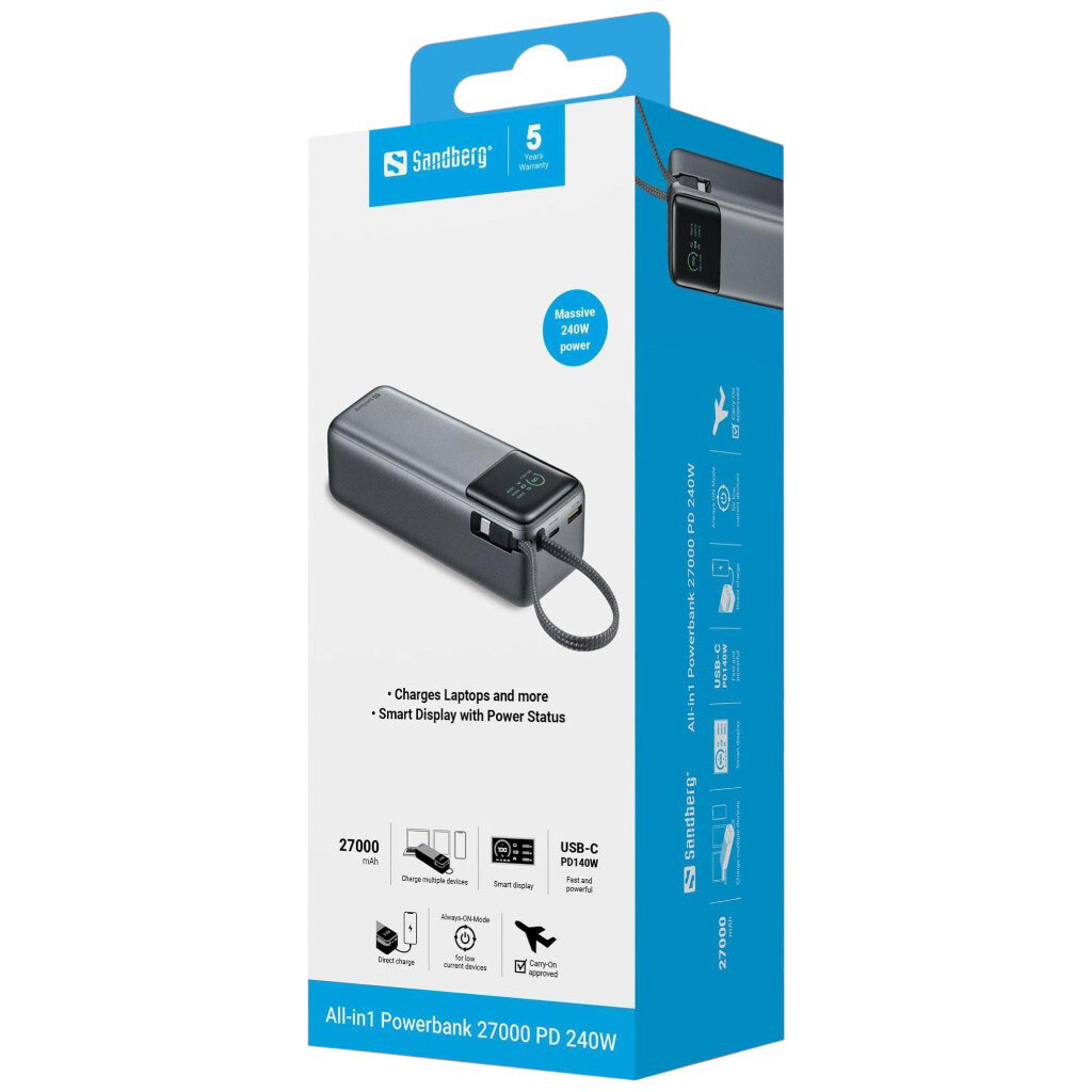 Портативная батарея (Power Bank) Sandberg 421-31, 27000 mAh, Серый - № 4 Портативная батарея (Power Bank) Sandberg 421-31, 27000 mAh, Серый - № 4