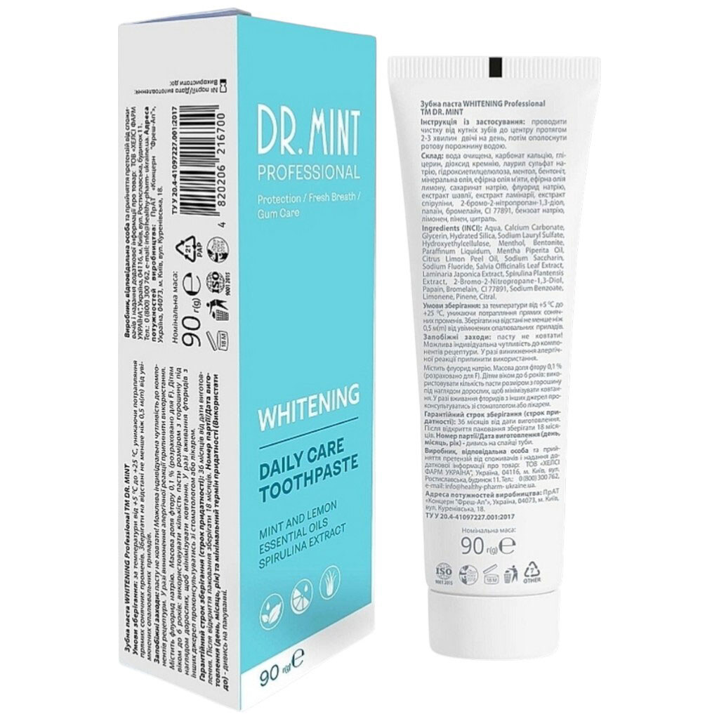 Паста зубная DR. MINT Professional Whitening, 90 г - № 2 Паста зубная DR. MINT Professional Whitening, 90 г - № 2