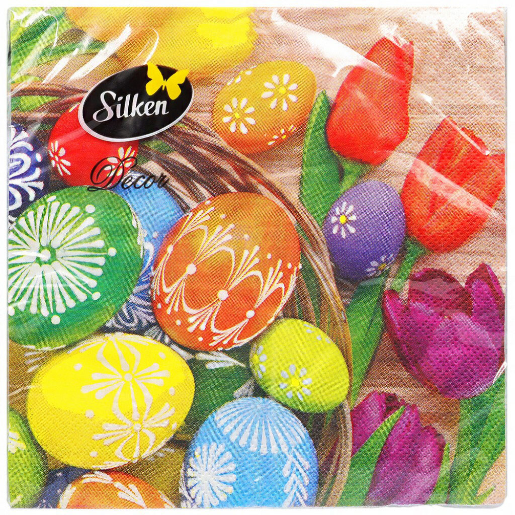 Салфетки Silken Пасхальные "Крошечки с тюльпанами", микс, 3 слоя, 33х33 см, 18 шт/пач. - № 1 Салфетки Silken Пасхальные "Крошечки с тюльпанами", микс, 3 слоя, 33х33 см, 18 шт/пач. - № 1
