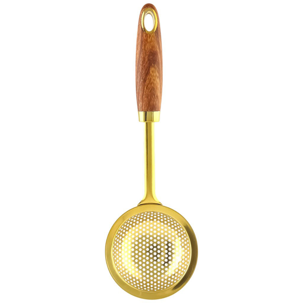 Шумовка кухонная металлическая золотистая Wooden, 32 см - № 1 Шумовка кухонная металлическая золотистая Wooden, 32 см - № 1