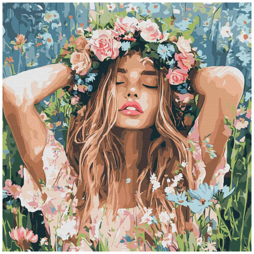 Картина по номерам "Девушка с веночком в поле", 40х40 см, Ідейка - № 1 Картина по номерам "Девушка с веночком в поле", 40х40 см, Ідейка - № 1