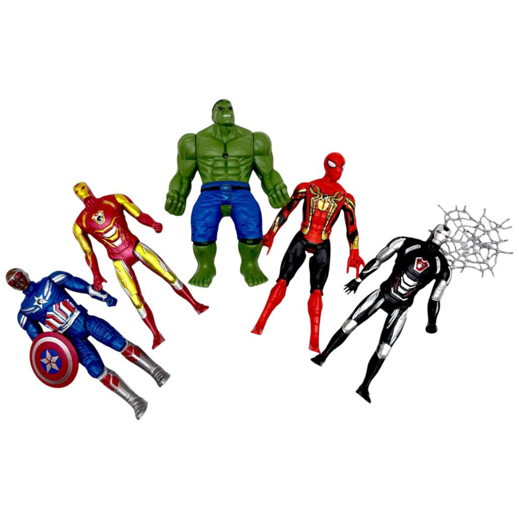 Набор героев: 5 фигурок, подсветка на груди, средняя высота 17 см, подвижные конечности и голова, в пакете, Mic - № 1 Набор героев: 5 фигурок, подсветка на груди, средняя высота 17 см, подвижные конечности и голова, в пакете, Mic - № 1