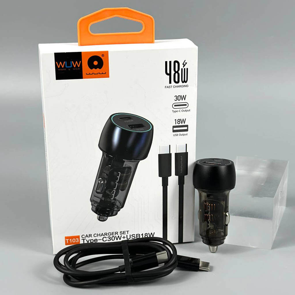 АЗУ WUW T103C, С кабелем, Type-C, Черный - № 5 АЗУ WUW T103C, С кабелем, Type-C, Черный - № 5