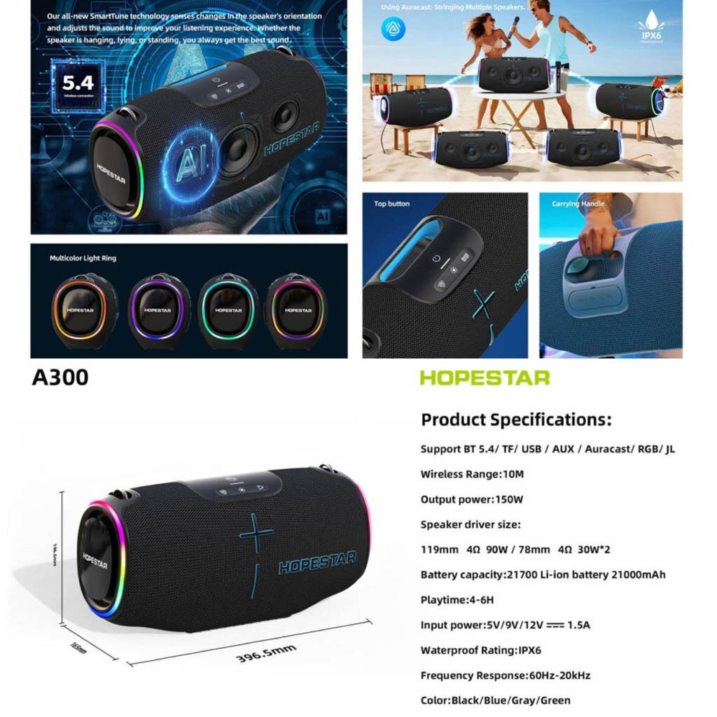 Портативная колонка Hopestar A300, Черный - № 6 Портативная колонка Hopestar A300, Черный - № 6