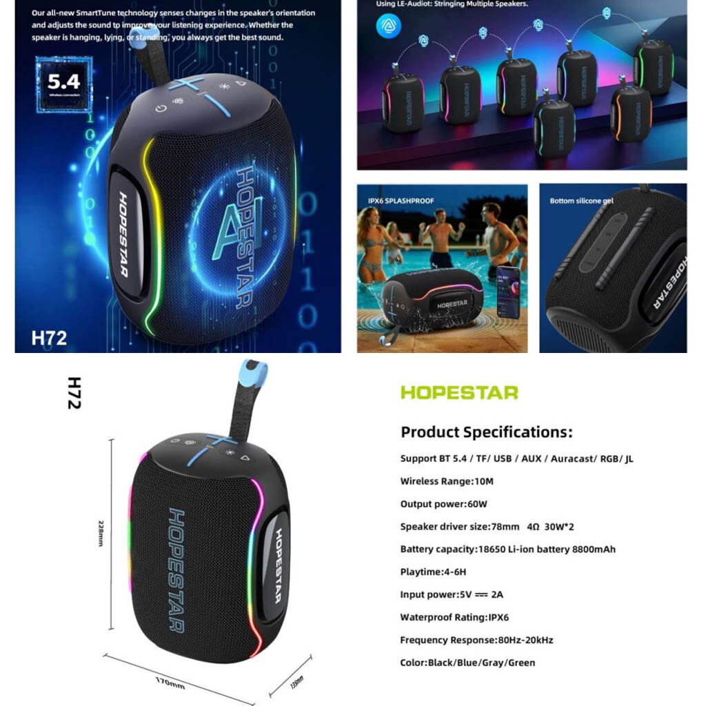 Портативная колонка Hopestar H72, Черный - № 8 Портативная колонка Hopestar H72, Черный - № 8
