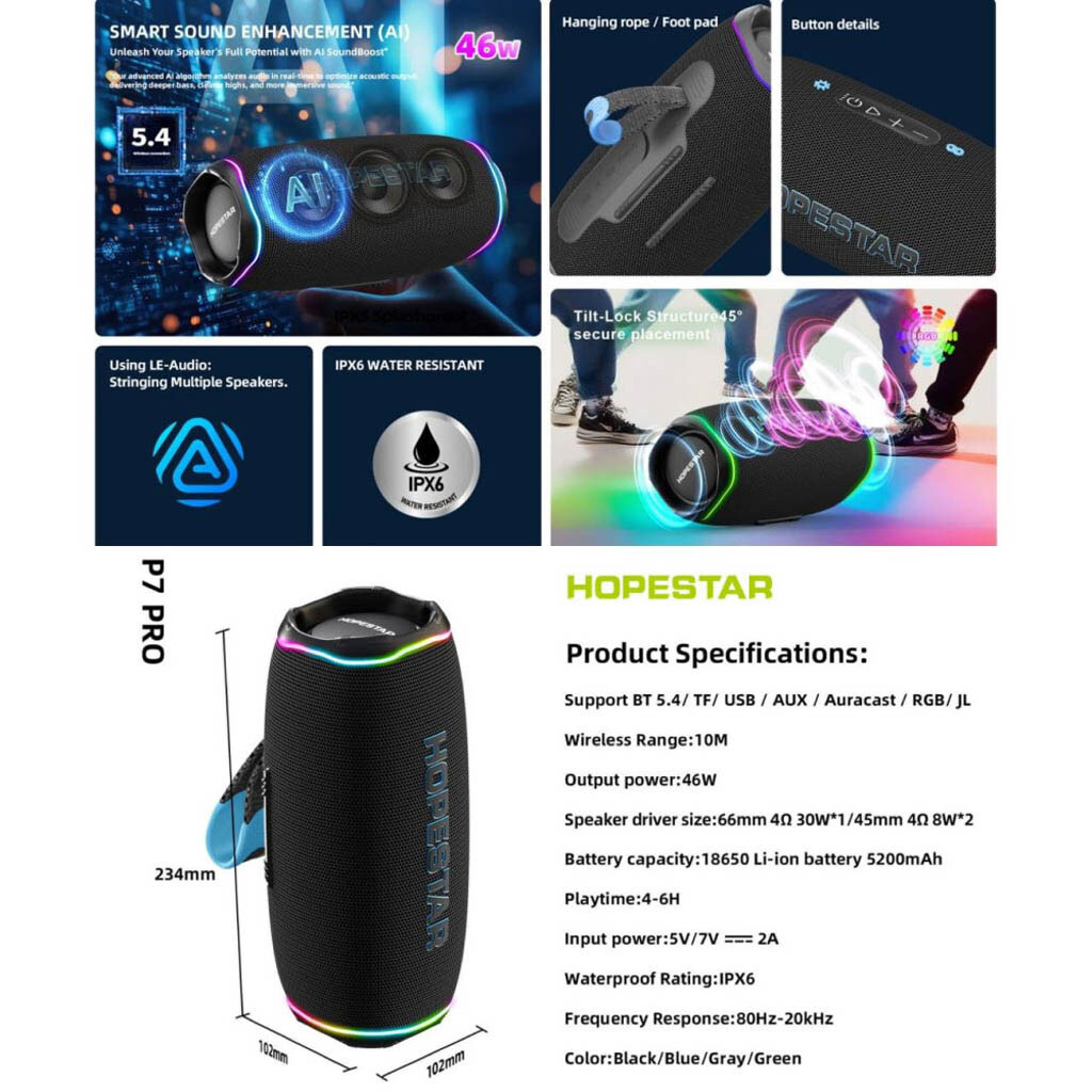 Портативная колонка Hopestar P7 Pro, Черный - № 6 Портативная колонка Hopestar P7 Pro, Черный - № 6