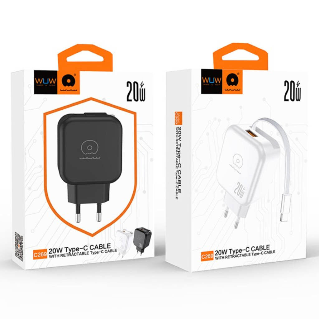 СЗУ WUW C269, З кабелем, Type-C, Чорний - № 6 СЗУ WUW C269, З кабелем, Type-C, Чорний - № 6