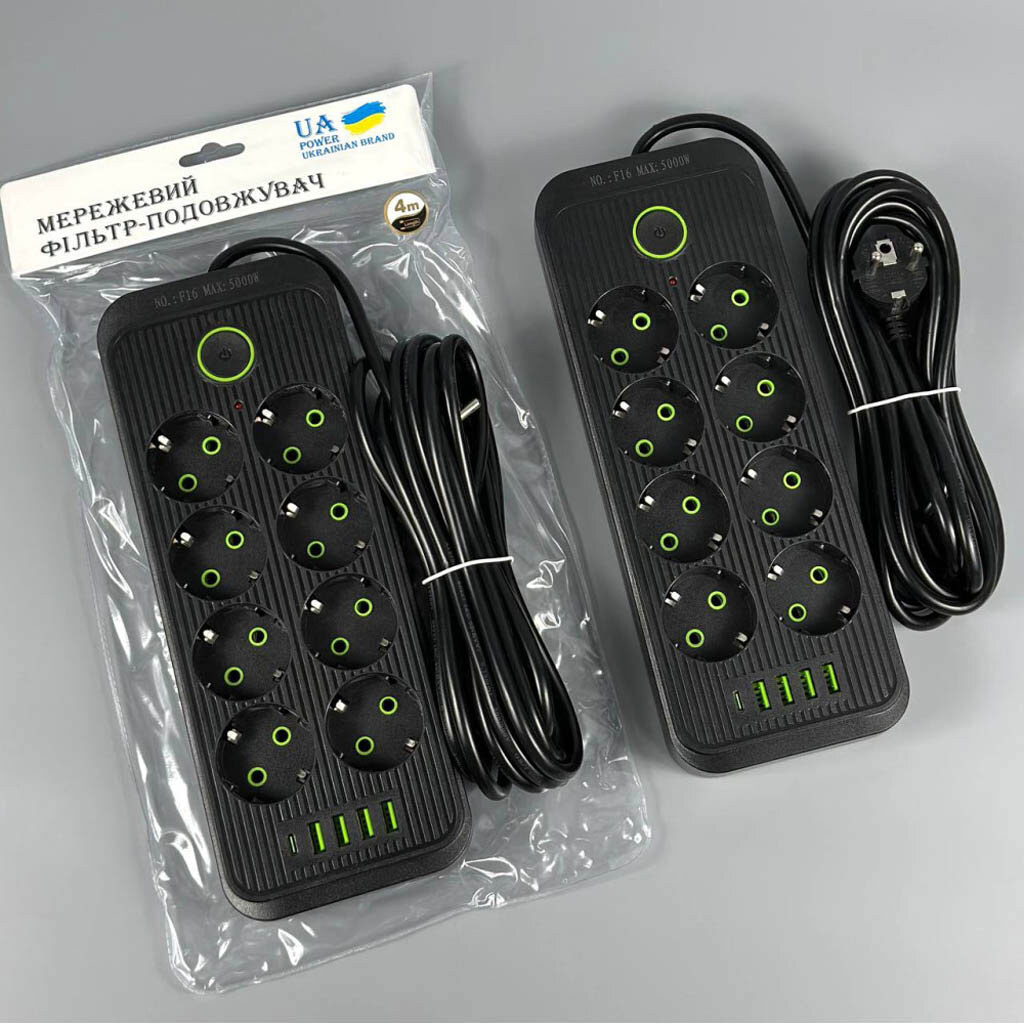 Сетевой удлинитель UA Power F16, 4.0 м., Черный - № 6 Сетевой удлинитель UA Power F16, 4.0 м., Черный - № 6