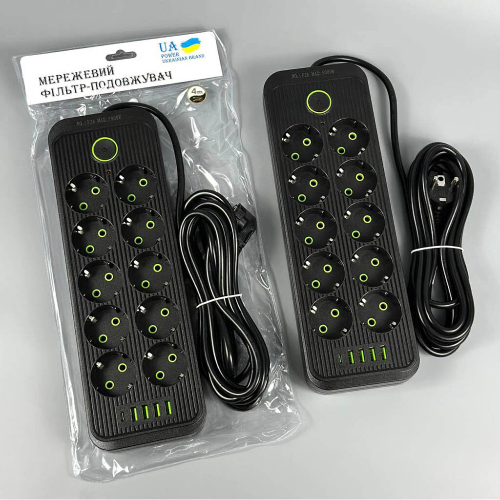 Сетевой удлинитель UA Power F26, 2.0 м., Черный - № 6 Сетевой удлинитель UA Power F26, 2.0 м., Черный - № 6