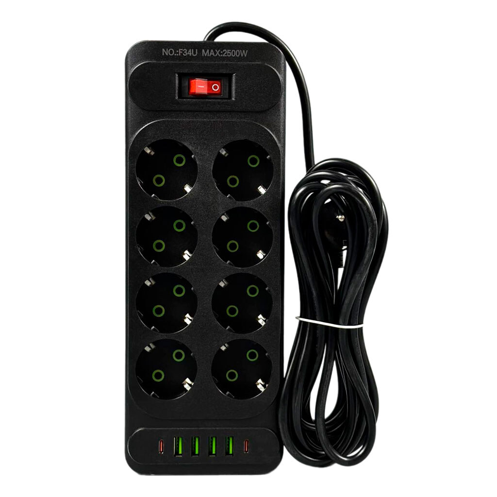 Сетевой удлинитель UA Power F34U, 2.0 м., Черный - № 1 Сетевой удлинитель UA Power F34U, 2.0 м., Черный - № 1