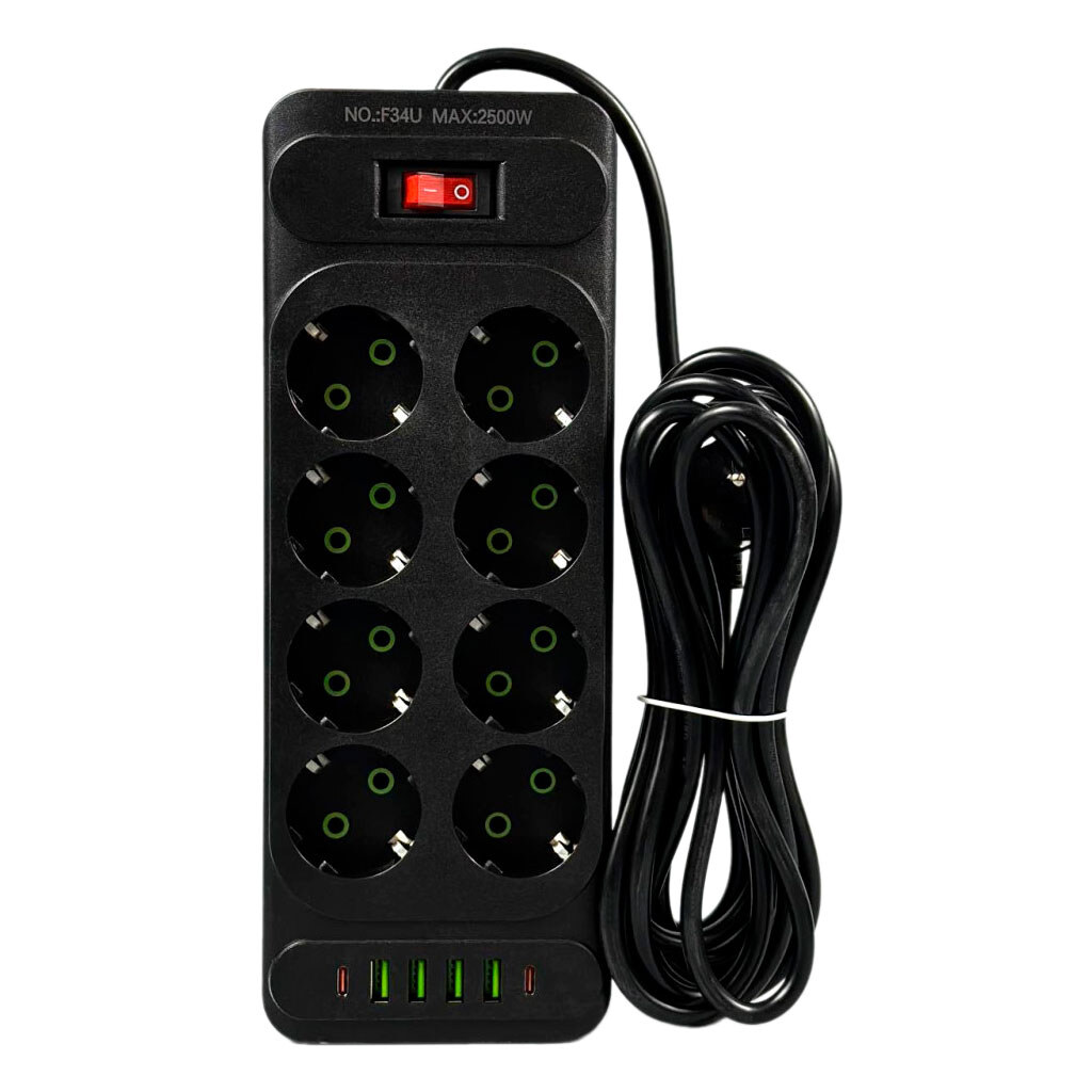 Сетевой удлинитель UA Power F34U, 6.0 м., Черный - № 1 Сетевой удлинитель UA Power F34U, 6.0 м., Черный - № 1