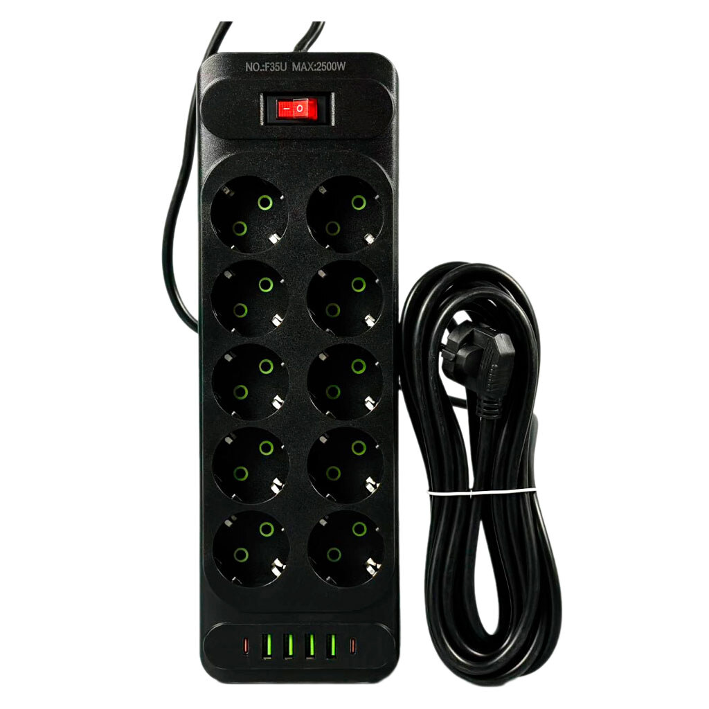 Сетевой удлинитель UA Power F35U, 2.0 м., Черный - № 1 Сетевой удлинитель UA Power F35U, 2.0 м., Черный - № 1