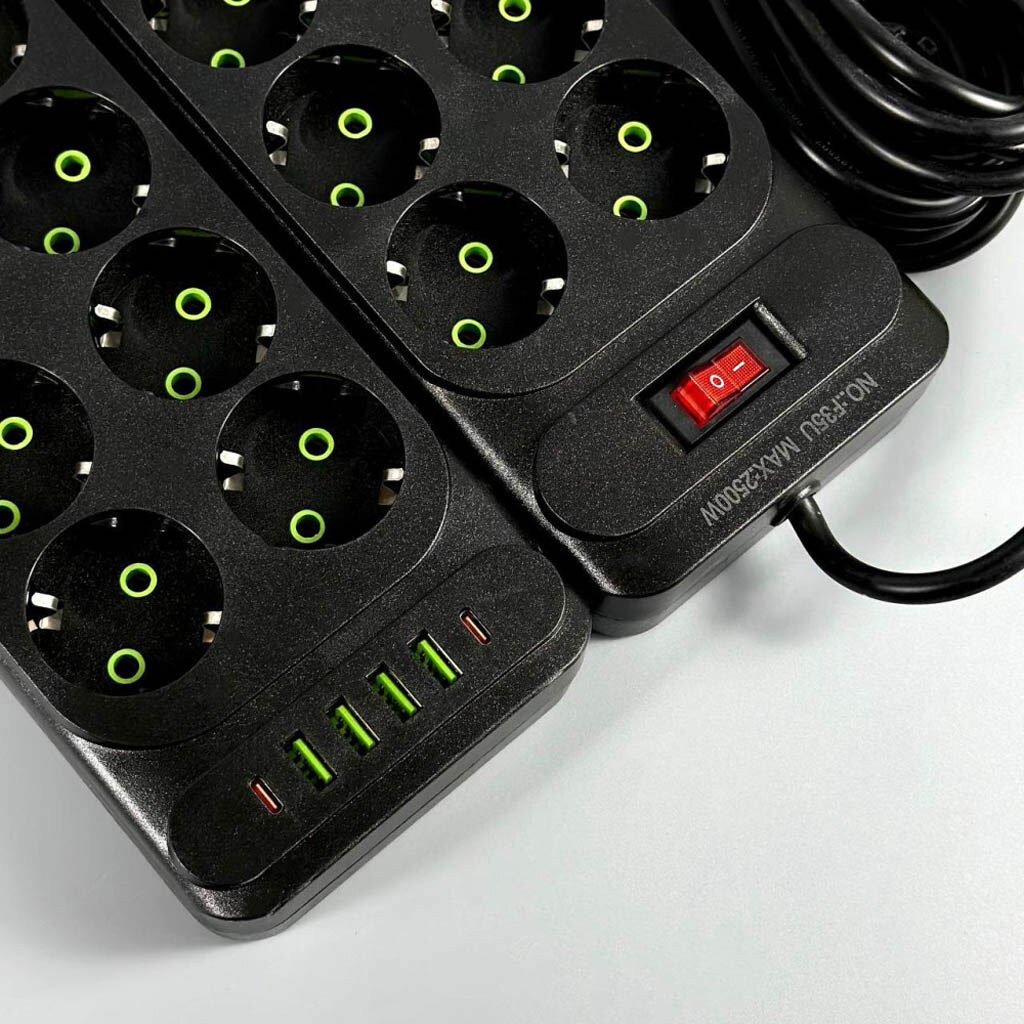 Сетевой удлинитель UA Power F35U, 2.0 м., Черный - № 3 Сетевой удлинитель UA Power F35U, 2.0 м., Черный - № 3