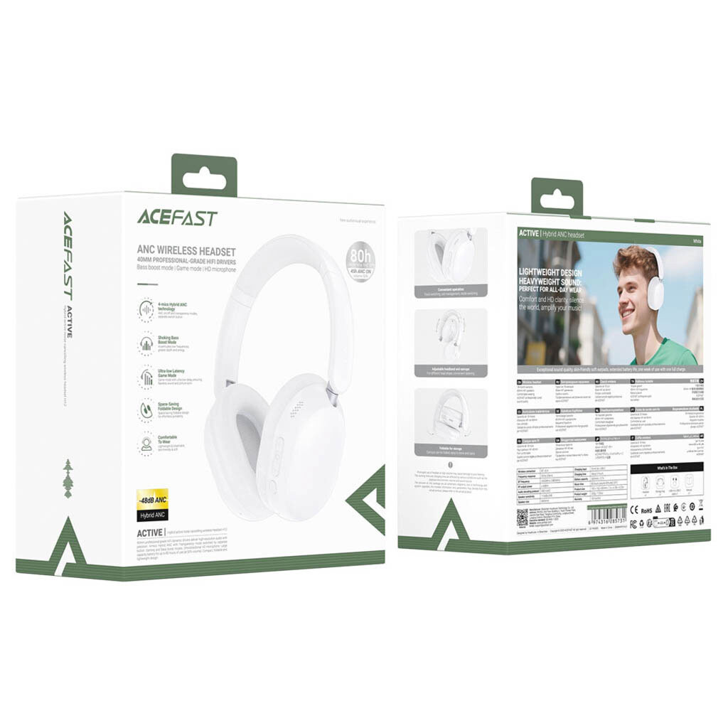 Bluetooth-гарнітура AceFast H12, Стерео, Білий - № 5 Bluetooth-гарнітура AceFast H12, Стерео, Білий - № 5