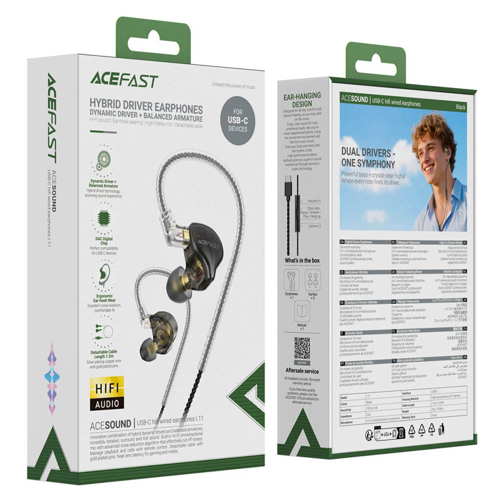 Наушники AceFast L11, С микрофоном, Черный - № 9 Наушники AceFast L11, С микрофоном, Черный - № 9