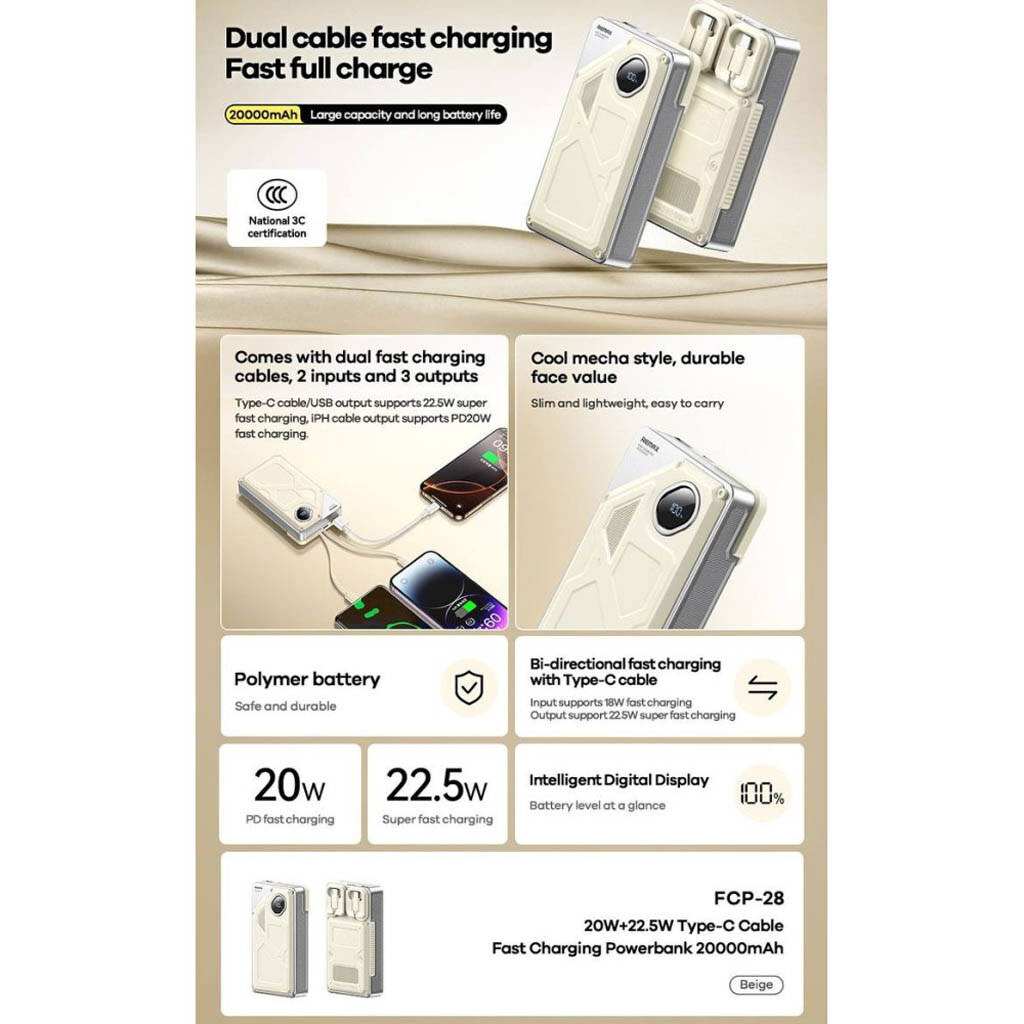 Портативная батарея (Power Bank) Remax FCP-28, 20000 mAh, Белый - № 4 Портативная батарея (Power Bank) Remax FCP-28, 20000 mAh, Белый - № 4