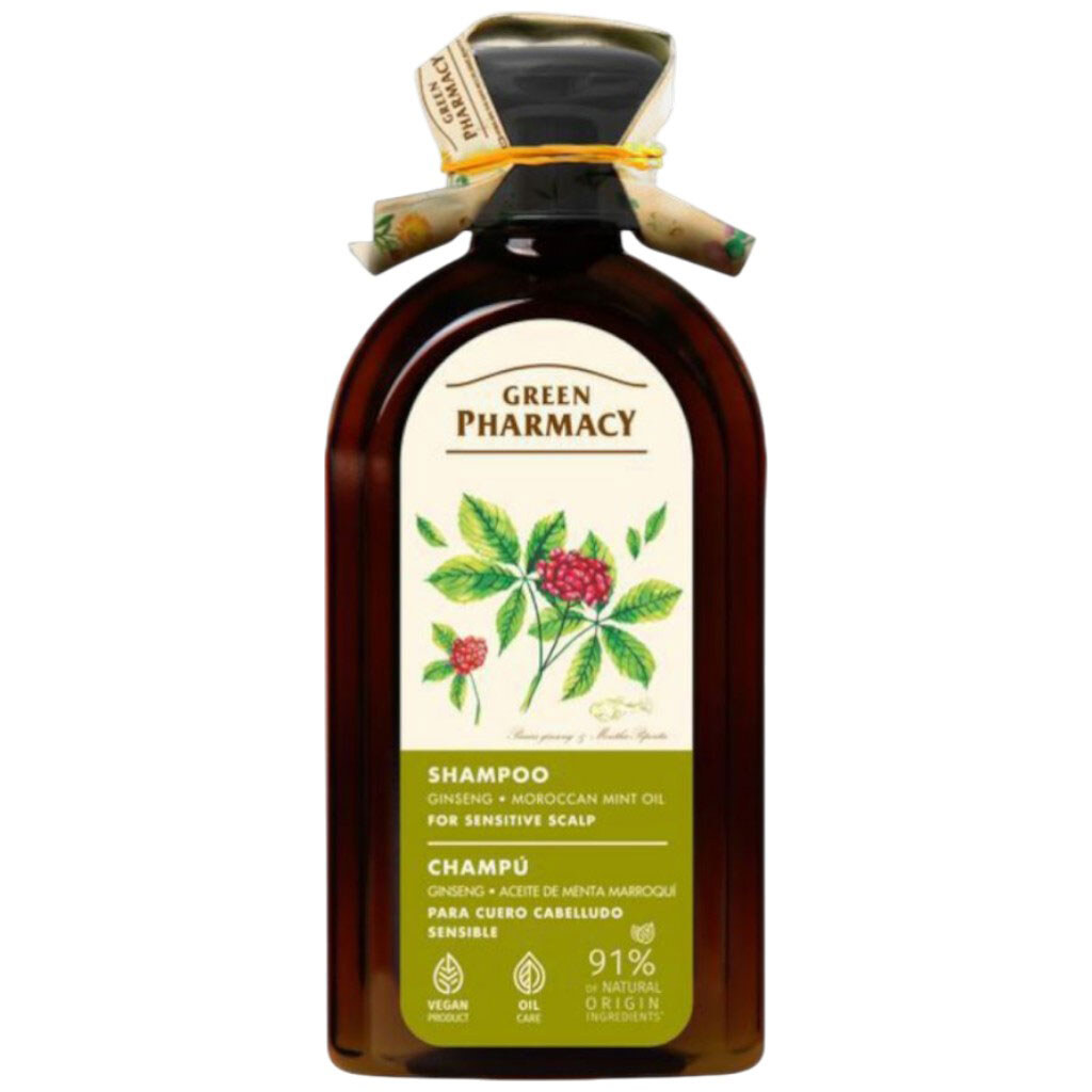 Шампунь для чувствительной кожи головы Green Pharmacy "Женьшень/марокканская мята", 350мл - № 1 Шампунь для чувствительной кожи головы Green Pharmacy "Женьшень/марокканская мята", 350мл - № 1