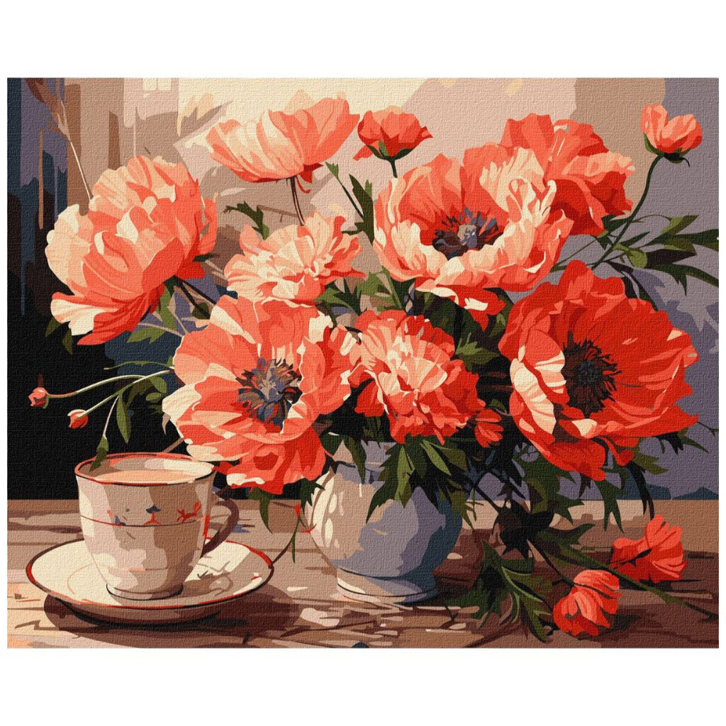 Картина по номерам "Букет с маками", 40х50 см, Ідейка - № 1 Картина по номерам "Букет с маками", 40х50 см, Ідейка - № 1