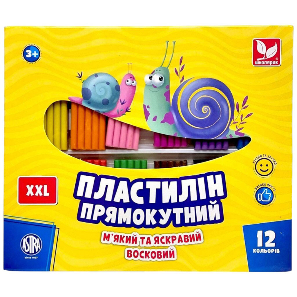 Пластилин восковой, прямоугольный, 12 цветов, Школярик - № 1 Пластилин восковой, прямоугольный, 12 цветов, Школярик - № 1