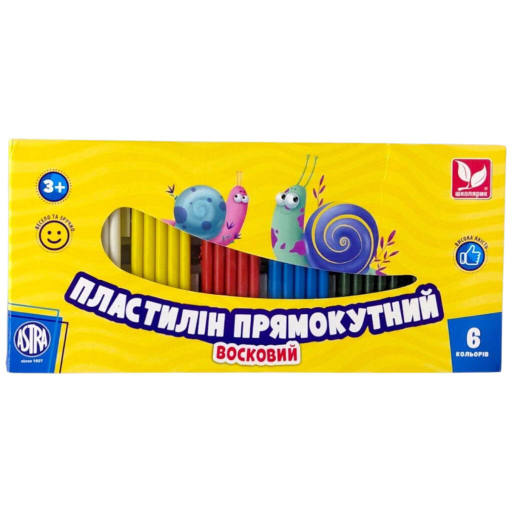 Пластилин прямоугольный, 6 цветов, Школярик - № 1 Пластилин прямоугольный, 6 цветов, Школярик - № 1