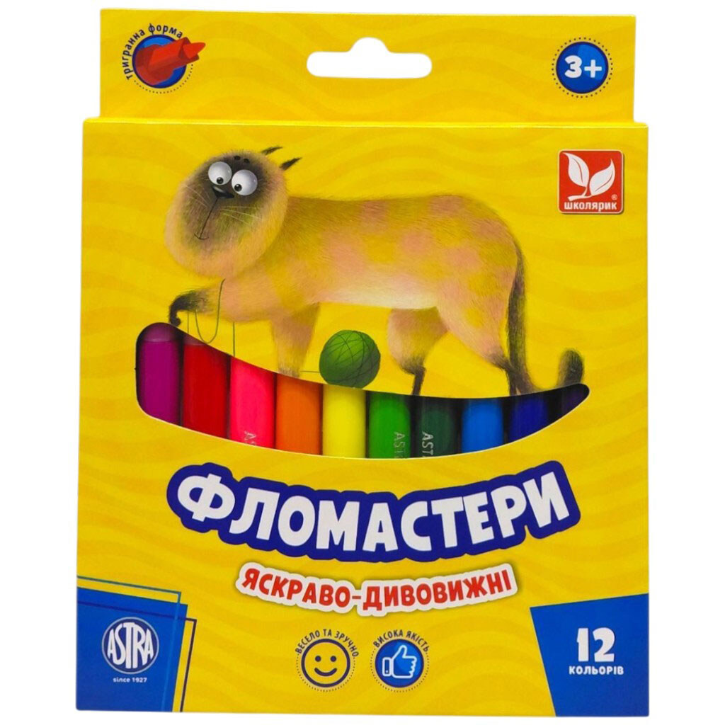 Фломастеры конические, 12 цветов, Школярик - № 1 Фломастеры конические, 12 цветов, Школярик - № 1