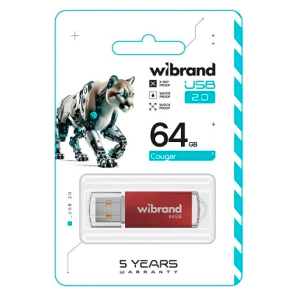 USB Flash Wibrand Cougar, 64 Гб., Червоний - № 2 USB Flash Wibrand Cougar, 64 Гб., Червоний - № 2