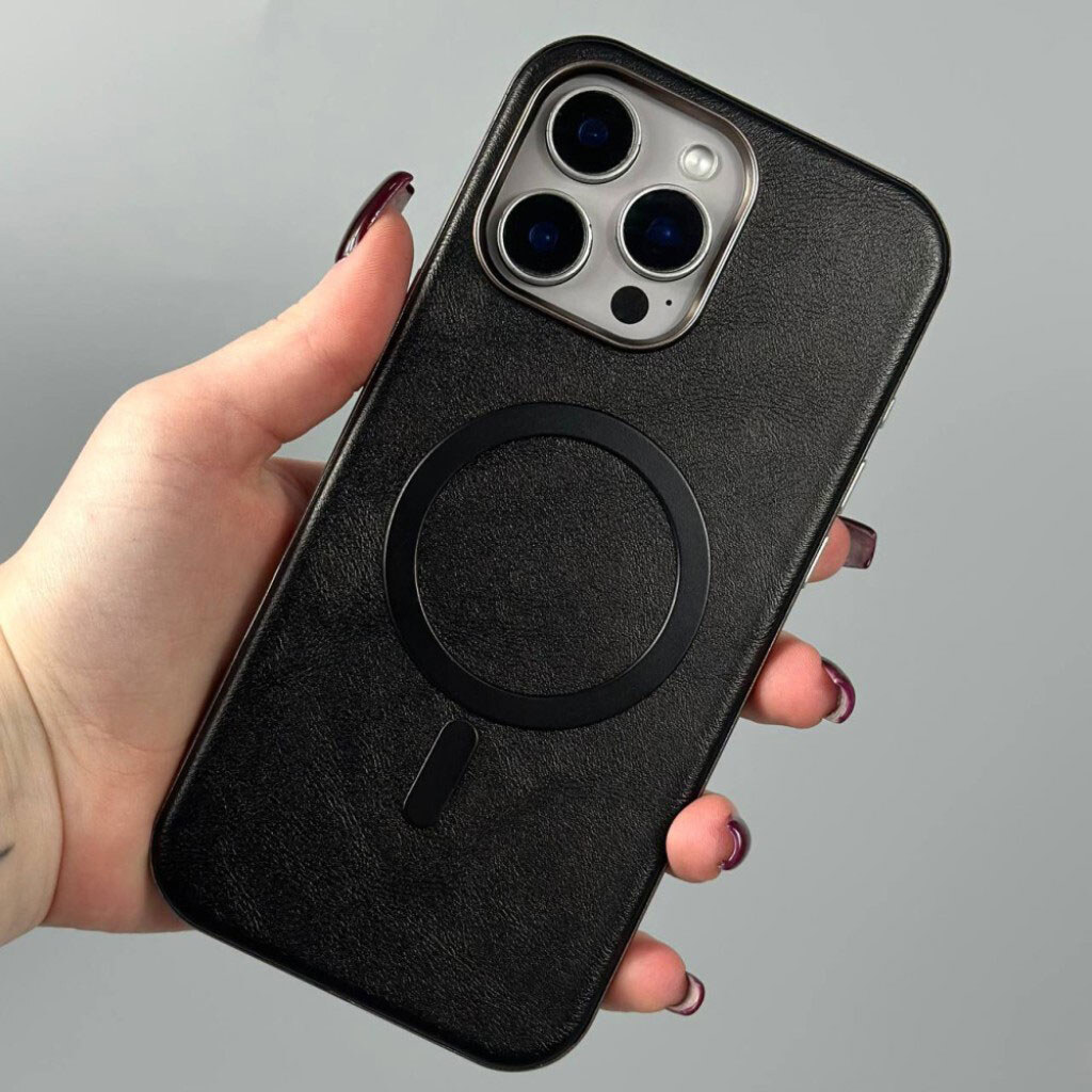 Чехол (накладка) Apple iPhone 15 Pro, Leather Magnetic Metal Frame, MagSafe, Серый - № 6 Чехол (накладка) Apple iPhone 15 Pro, Leather Magnetic Metal Frame, MagSafe, Серый - № 6