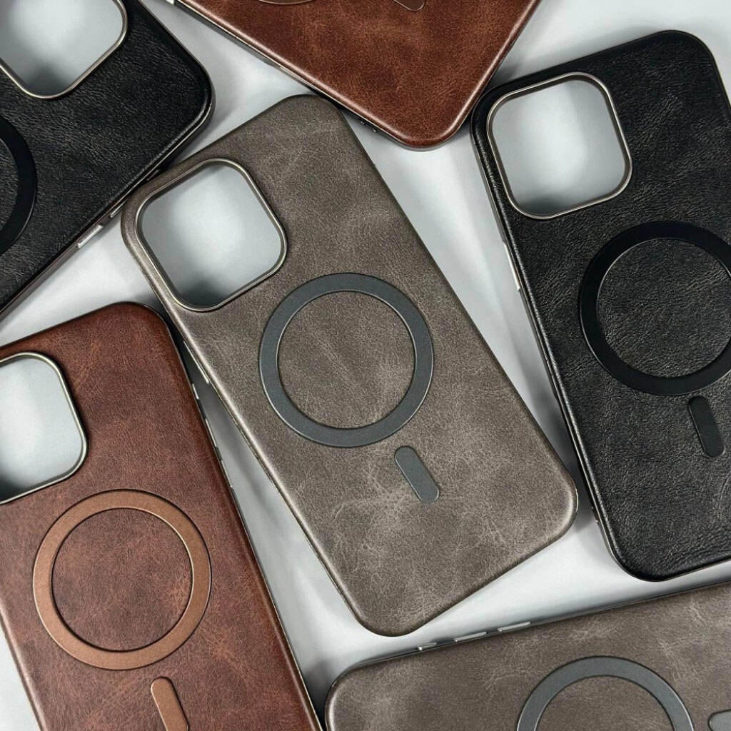 Чехол (накладка) Apple iPhone 15 Pro, Leather Magnetic Metal Frame, MagSafe, Серый - № 11 Чехол (накладка) Apple iPhone 15 Pro, Leather Magnetic Metal Frame, MagSafe, Серый - № 11