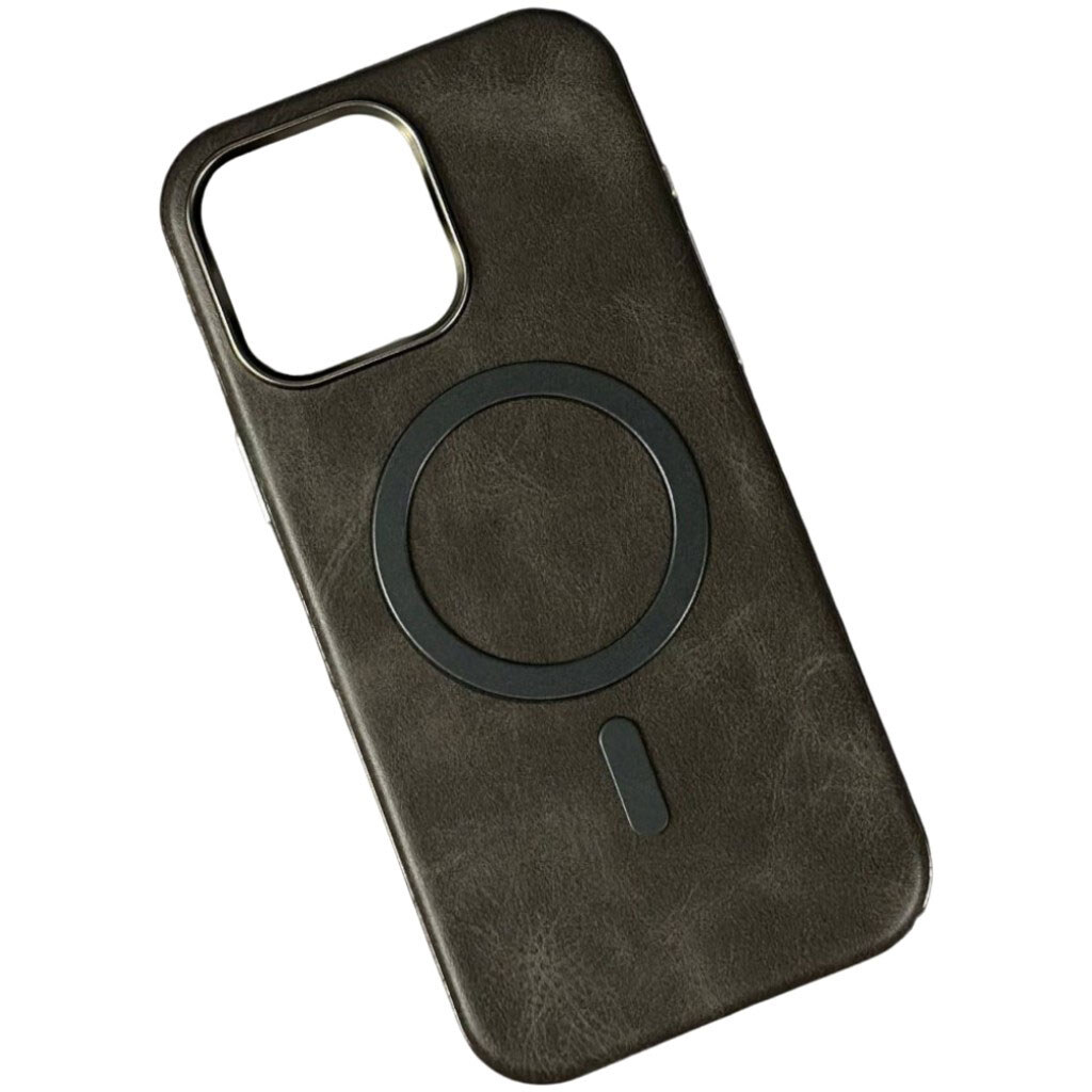 Чехол (накладка) Apple iPhone 15, Leather Magnetic Metal Frame, MagSafe, Серый - № 1 Чехол (накладка) Apple iPhone 15, Leather Magnetic Metal Frame, MagSafe, Серый - № 1