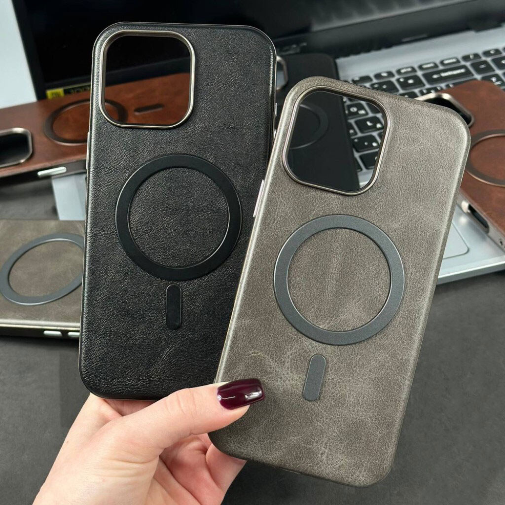 Чехол (накладка) Apple iPhone 15, Leather Magnetic Metal Frame, MagSafe, Серый - № 4 Чехол (накладка) Apple iPhone 15, Leather Magnetic Metal Frame, MagSafe, Серый - № 4