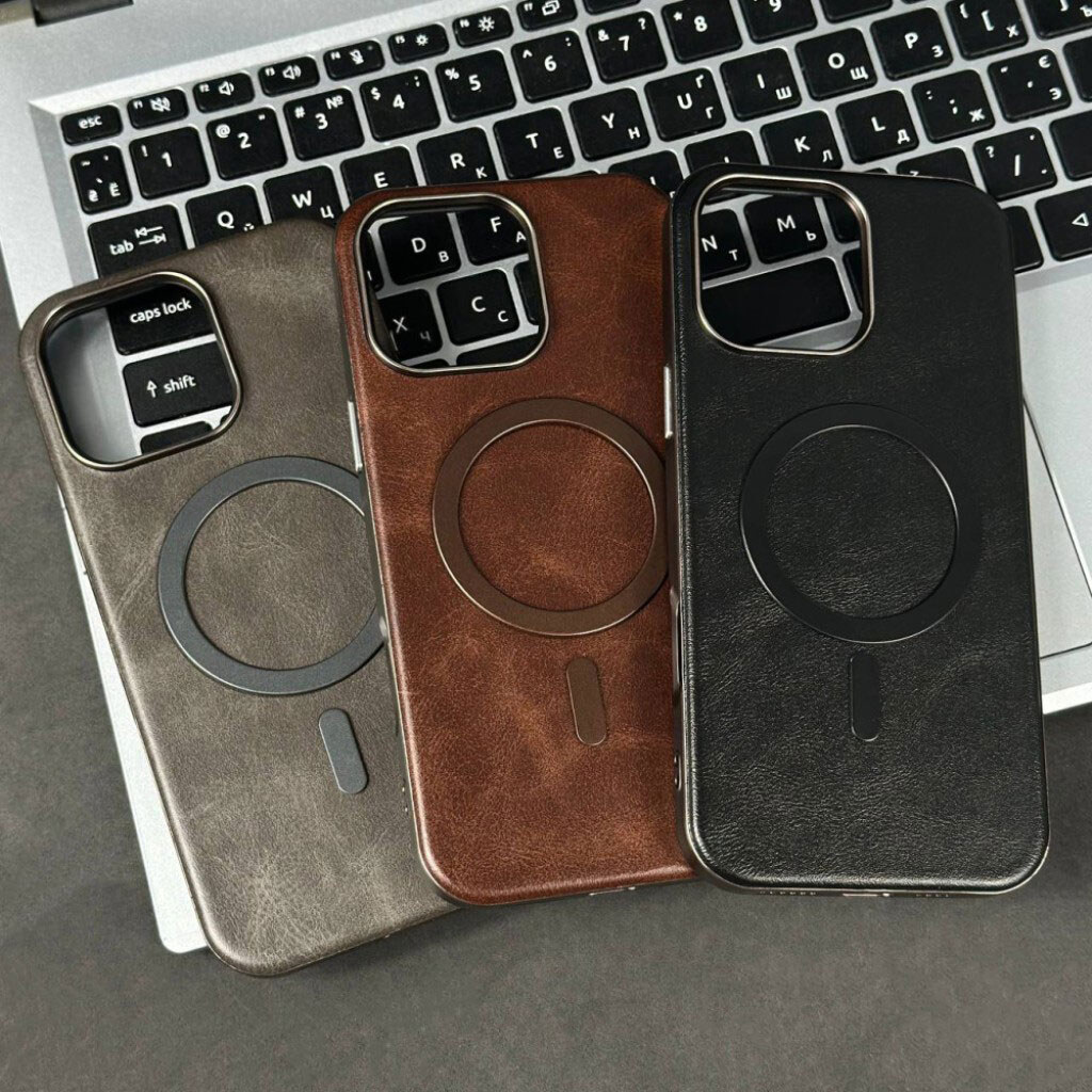 Чехол (накладка) Apple iPhone 17 Pro Max, Leather Magnetic Metal Frame, MagSafe, Коричневый - № 3 Чехол (накладка) Apple iPhone 17 Pro Max, Leather Magnetic Metal Frame, MagSafe, Коричневый - № 3